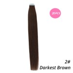 MrsHair Remy Skin Weft Human Hair Extensions Tape Ins Darkest Brown Color 2# (20PCS/40PCS)