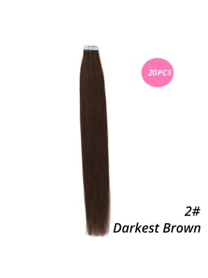 MrsHair Remy Skin Weft Human Hair Extensions Tape Ins Darkest Brown Color 2# (20PCS/40PCS)