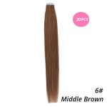 MrsHair Natural Hair Extensions Tape Ins Seamless Skin Weft Double Sided Tape On Middle Brown Color 6# (20PCS/40PCS)