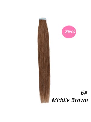 MrsHair Natural Hair Extensions Tape Ins Seamless Skin Weft Double Sided Tape On Middle Brown Color 6# (20PCS/40PCS)