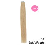 MrsHair Remy Human Hair Extensions Skin Weft Gold Blonde Color 16# (20PCS/40PCS)