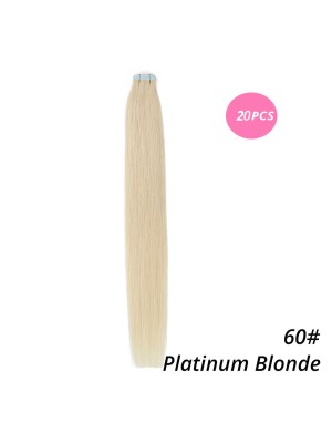 MrsHair Remy Tape In Human Hair Extensions Skin Weft Natural Hair Platinum Blonde Color 60# (20PCS/40PCS)