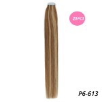 MrsHair Remy Tape In Human Hair Extensions Seamless Hair Middle Brown & Light Blonde P6-613# (20PCS/40PCS)