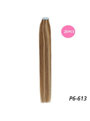 MrsHair Remy Tape In Human Hair Extensions Seamless Hair Middle Brown & Light Blonde P6-613# (20PCS/40PCS)